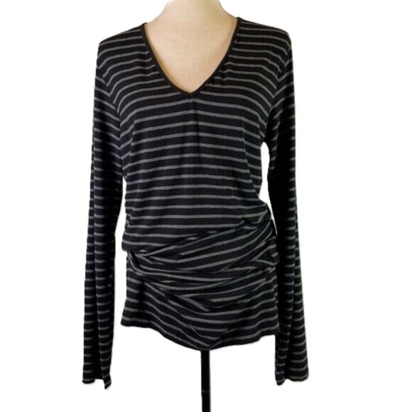 Long Tall Sally Jersey Knit Tunic Mini Dress Black Gray Stripe Size M - Picture 1 of 11